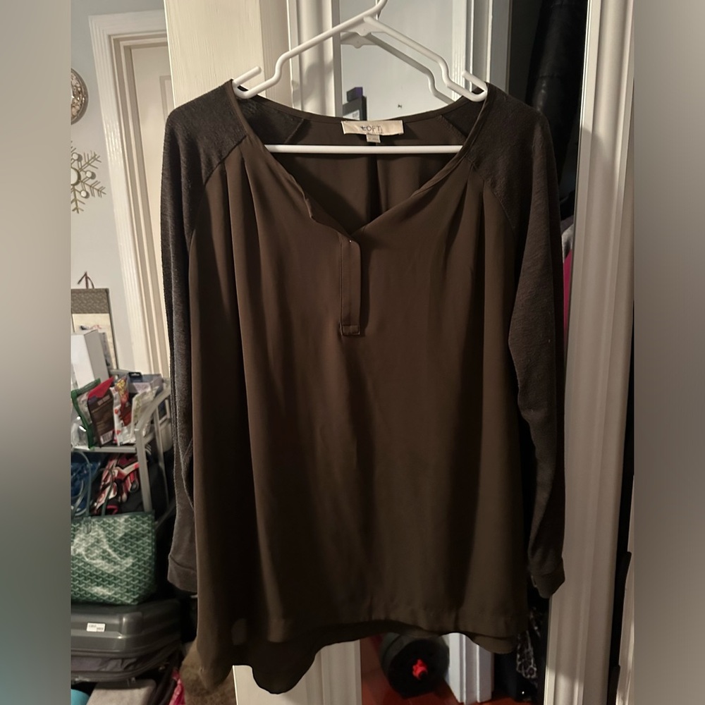 LOFT Ann Taylor Baggy Brown Long Sleeve Knit Blouse Top Shirt Women’s Size M